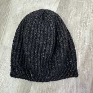 Anthropologie Black Metallic Beanie Hat One Size OS